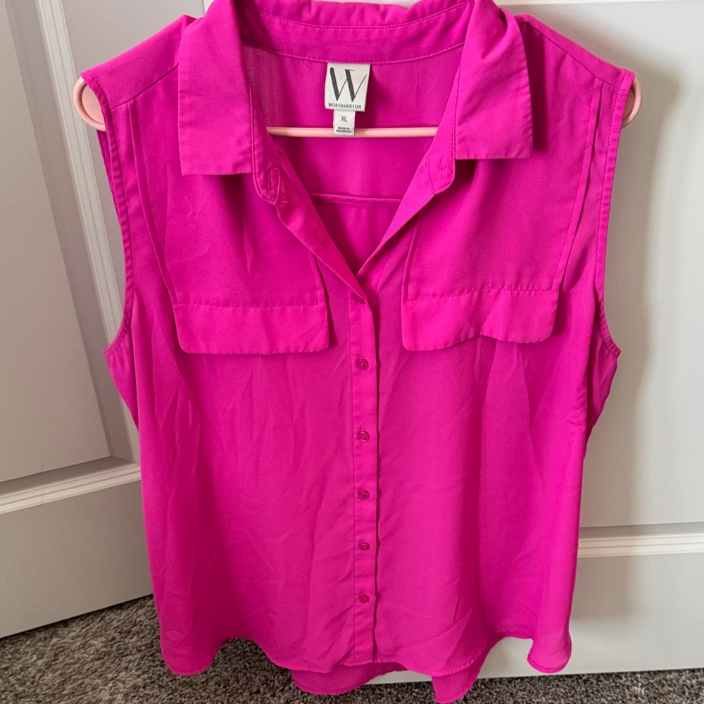 Worthington Vibrant Pink Sleeveless Blouse